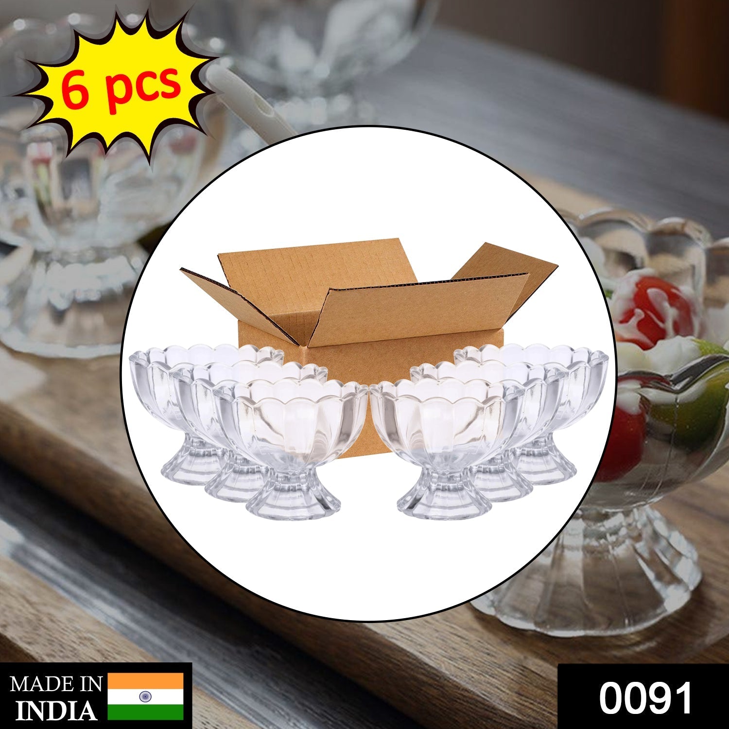 Durable glass bowls for serving ice cream, salad, and desserts, set of 6. Durable glass bowls for serving ice cream, salad, and desserts, set of 6.
